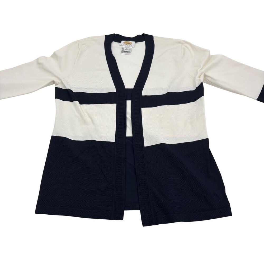 Talbots Black & White Colorblock Open Front Cardigan Sweater‎ Small 3/4 sleeves